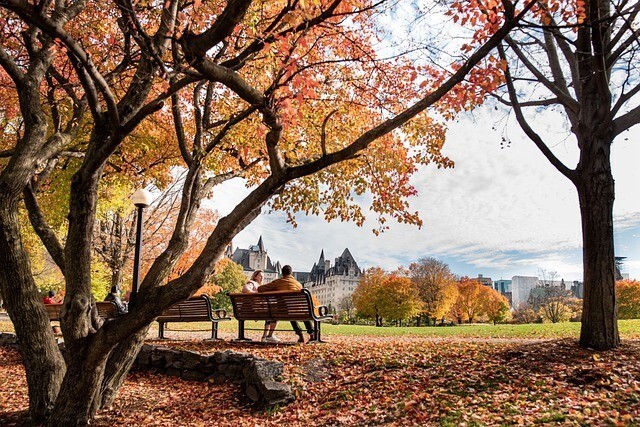 couple sitting in a bench in Ottawa Ontario representing healthy relationships